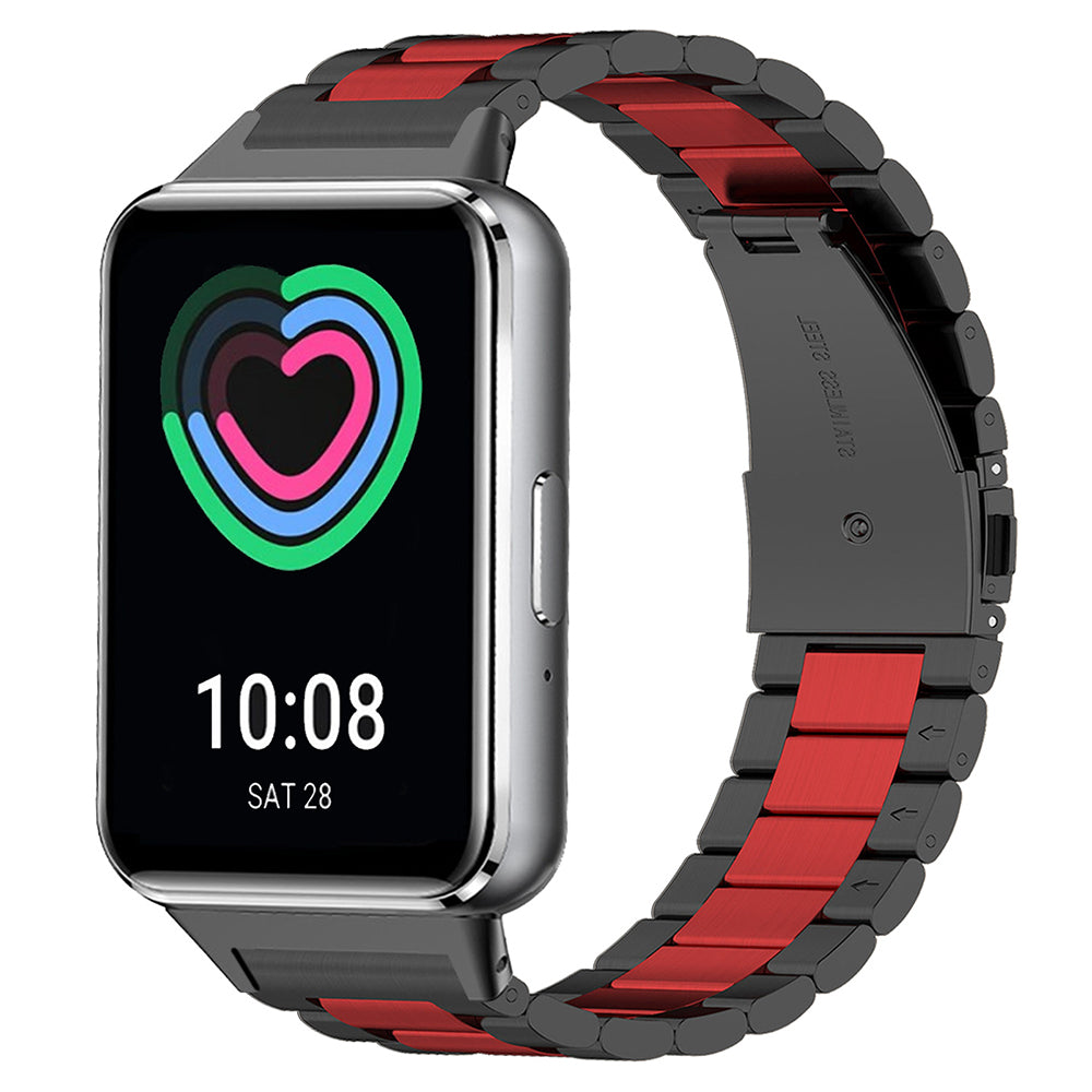 For Samsung Galaxy Fit3 Quick Release Watch Strap Stainless Steel Watchband - Black / Red / Black For Samsung Galaxy Fit3 Quick Release Watch Strap Stainless Steel Watchband - Black / Red / Black
